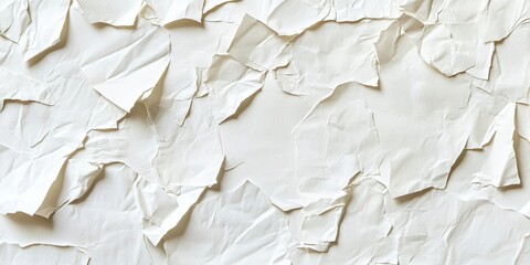 Obraz premium Crumpled beige paper texture with irregular folds and creases on a clean white background creating a subtle depth and visual interest.