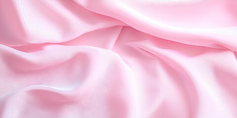 Obraz premium Soft pastel pink fabric background with smooth texture and subtle sheen viewed from above, ample copy space, gentle folds and drapes visible.
