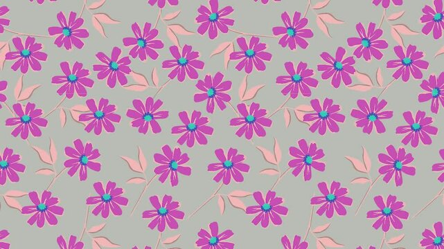 animated Pattern of beautiful little flowers on a purple background. Sweet flower pattern