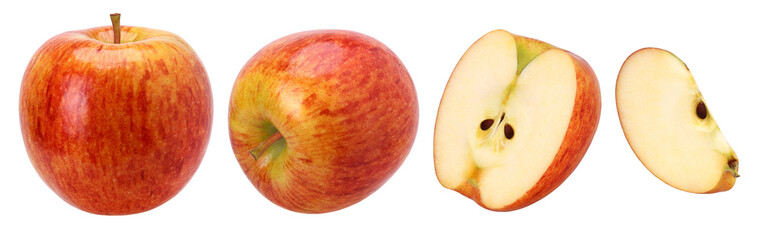 red apple (Envy Apple), half and slice isolated, fresh red apple, transparent PNG, PNG format