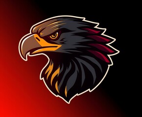 Fototapeta premium A stylized illustration of a fierce eagle's head against a dramatic red and black background.