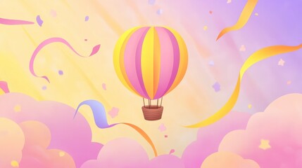Obraz premium A Whimsical Hot Air Balloon Floating in a Pastel Dreamy Sky