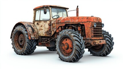 Fototapeta premium Rusty tractor, studio shot, isolated, agriculture, decay