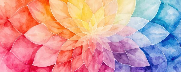 Kaleidoscope watercolor concept. A vibrant watercolor flower design showcasing a range of colorful petals and hues.