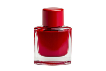 Glossy red nail polish bottle isolate on transparent background, PNG file