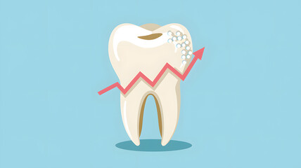 An illustration of a tooth with a clear rising graph, symbolizing the increase in dental costs and oral healthcare expenses.