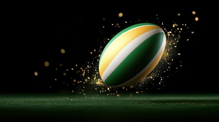 Dynamic action, a rugby ball in midflight capturing the essence of sports and athleticism