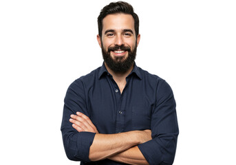 Smiling Bearded Man Portrait Arms Crossed Happy Business Professional Studio Shot male face dark    