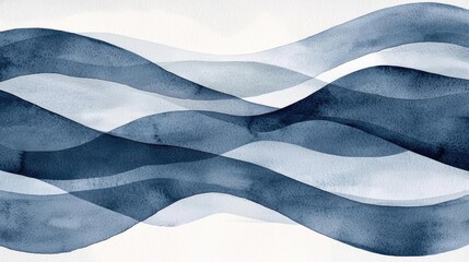 Watercolor concept. Abstract watercolor waves in soothing blue shades on a light background.