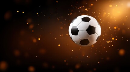 Naklejka premium Dynamic soccer ball on dark backdrop, a powerful image for sports and athletic themes