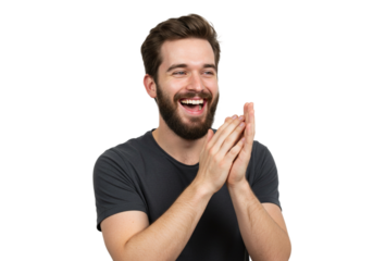 Happy Man Laughing Clapping Hands Joyful Expression Portrait Studio Glad Male Black Merry Model     