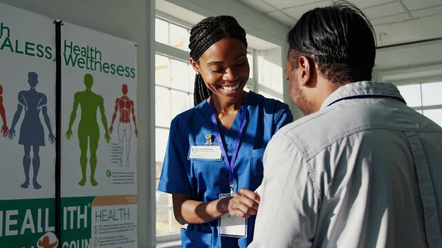 Health and wellness consultation in a clinic with a friendly professional assisting a patient