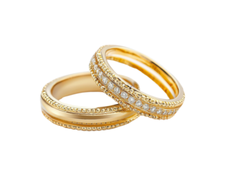 Gold wedding band isolate on transparent background, PNG file