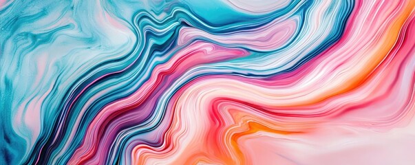 Obraz premium Marble watercolor idea. Colorful abstract pattern with fluid shapes in shades of pink, blue, and orange.