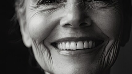 Radiant smile of an elderly woman highlights beauty of aging gra