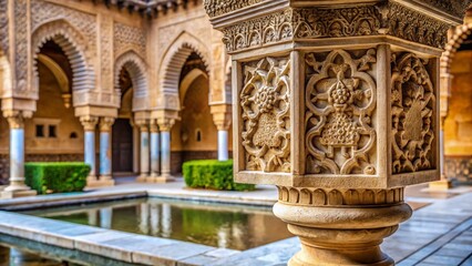 Fototapeta premium Granada Renaissance Fountain Detail: Charles V Pillar, Architectural Ornament, Spain