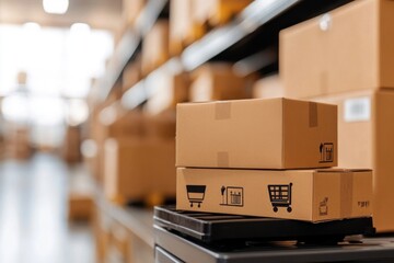 Cardboard boxes waiting for delivery in distribution warehouse