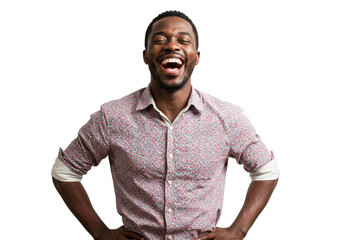 Happy African American Man Laughing Joyful Portrait Studio Shot Black Background Fun Male Glad Model