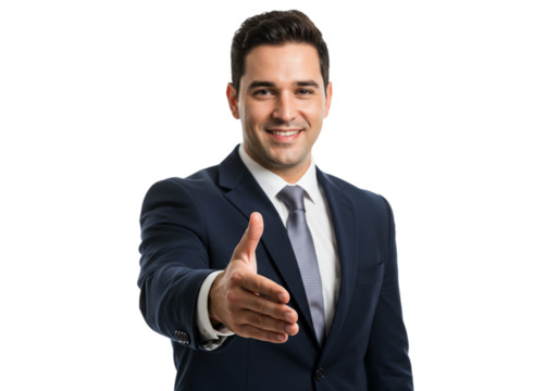 Friendly Businessman Offering Handshake Successful Deal Corporate Portrait Tie Suit Goal Happy Image