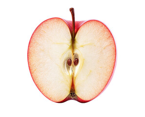 Half of a fresh red apple with seeds, isolated on transparent cutout background