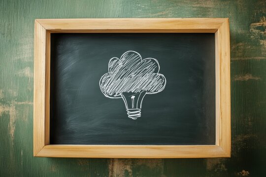 think outside the box on school green blackboard . startup  education concept. creative idea. leadership., Generative AI