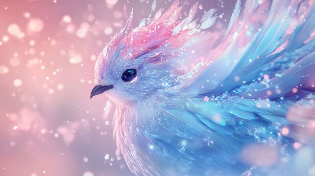 a bird with blue feathers and pink feathers