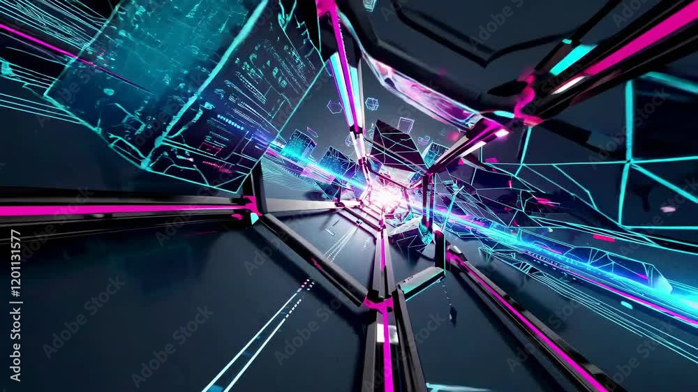 Fototapete dynamic journey through a futuristic digital landscape filled with vibrant colors and intricate patt