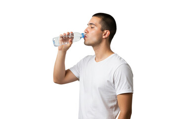 Young Man Drinking Refreshing Pure Water Bottle Thirsty Healthy Lifestyle Male Cool Clear White 
