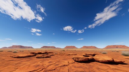 Naklejka premium Red Desert Landscape Under Blue Sky