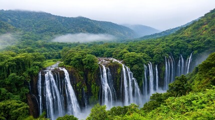 Obraz premium Lush Tropical Waterfall Landscape