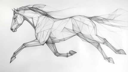 Obraz premium Geometric lines outline a running horse figure.