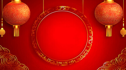 Chinese new year background style with red and golden frame traditional design 