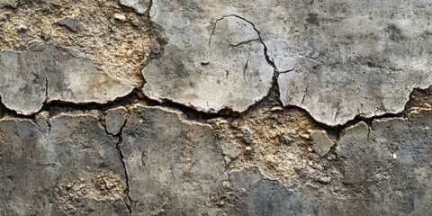Fototapeta premium Cracked concrete surface texture with earthy tones of gray and brown, showcasing uneven wear and aged appearance in a close-up view.