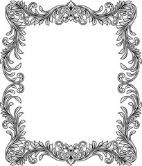 A filigree heraldic crest motif floral pattern border frame. Original design in a vintage style.
