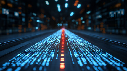 Digital Data Stream Flowing Through Futuristic Corridor