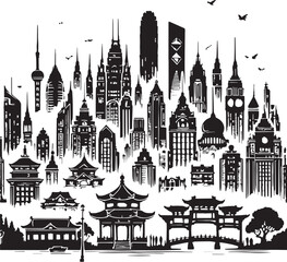 Fototapeta premium Black Color City Silhouette Vector Illustration, Solid White Background