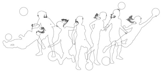 Silhouette soccer football player set. Active sports people healthy players fitness silhouettes concept.