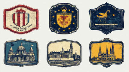 La Rochelle, Bordeaux, Limoges french city travel stickers and plates. France tourist journey destination vector plates, souvenir tin sign or grunge sticker with cities European Coat of Arms symbols