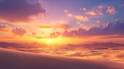 Obraz premium Desert Sunset Landscape Dramatic Sky Golden Hues