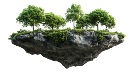  a Floating rock and plants isolated on a transparent background 