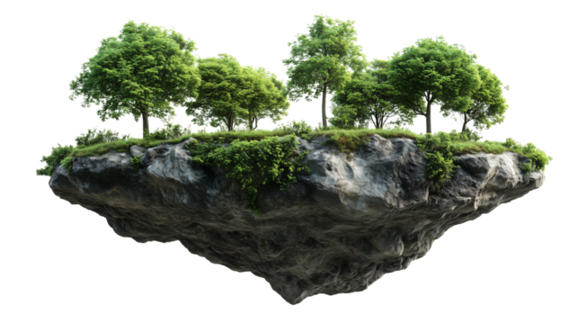  a Floating rock and plants isolated on a transparent background 