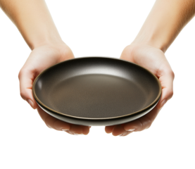  a hands holding an empty plate isolated on a transparent background