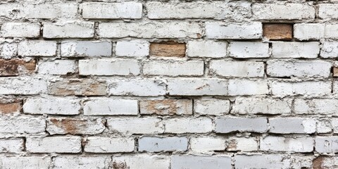 Fototapeta premium Rustic brick wall texture in light white and gray tones with varied brick placements ideal for background use in banners and designs