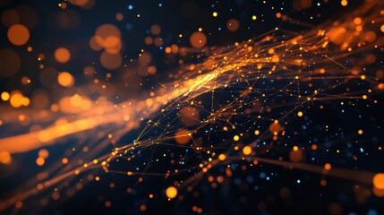 Obraz premium Colorful glowing particles create an abstract flow against a dark background during nighttime