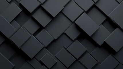 Textured black abstract background featuring a layered arrangement of rectangles and squares in...