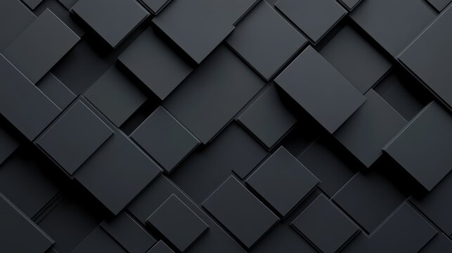 Textured black abstract background featuring a layered arrangement of rectangles and squares in varying sizes and depths