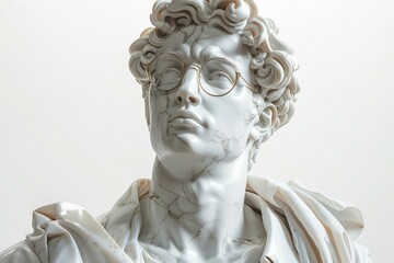 Marble statue of a man featuring curly hair and intricate craftsmanship under soft lighting.