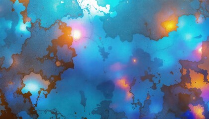 Abstract blue and orange watercolor with light effects and organic patterns