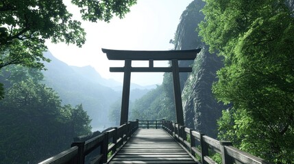 Serene Forest Path to Torii Gate