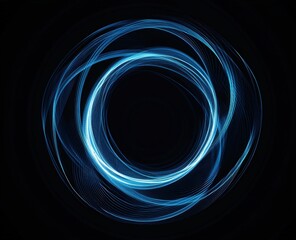 Abstract blue light ring on a black background. blue glowing sound waves in a circle. sound effect vector illustration. headphone concept. atmosphere of futuristic technology.